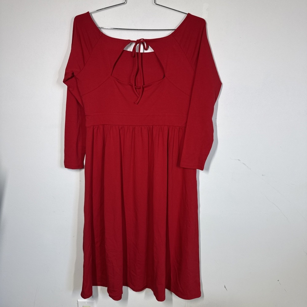Lands End Red Cotton‎ Modal Off Shoulder Midi Dress Pockets Open Back Women's MP